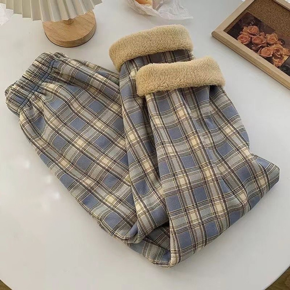 Women Summer Checkered Print High Waist Pants Straight Fit With Lining For Yoga