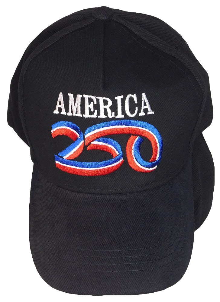 America 250th Anniversary Black Cotton Adjustable Embroidered Cap Hat 100D