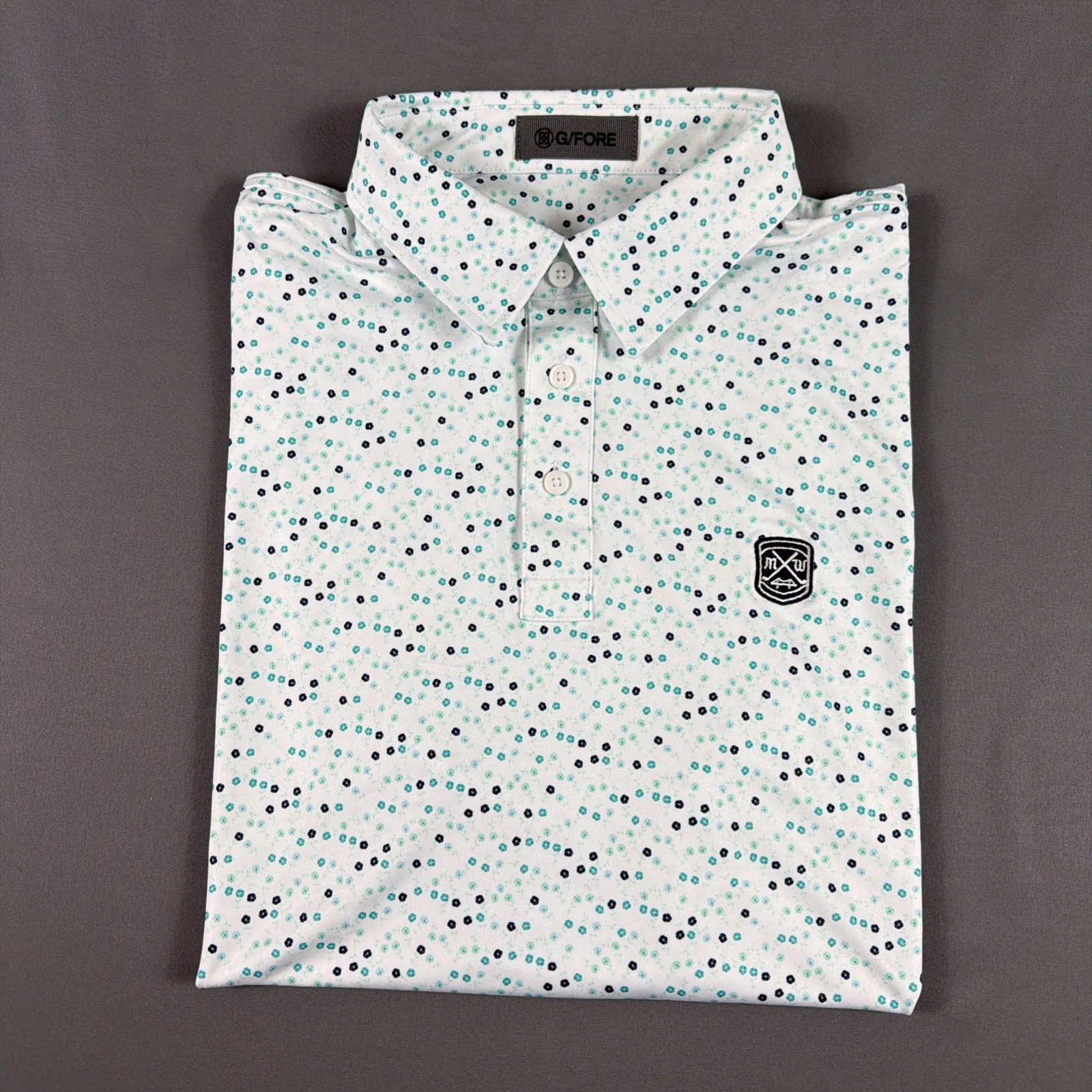 G/Fore G4 Golf Shirt Polo Chest Logo Floral Print Large Siren NWT MSRP $120