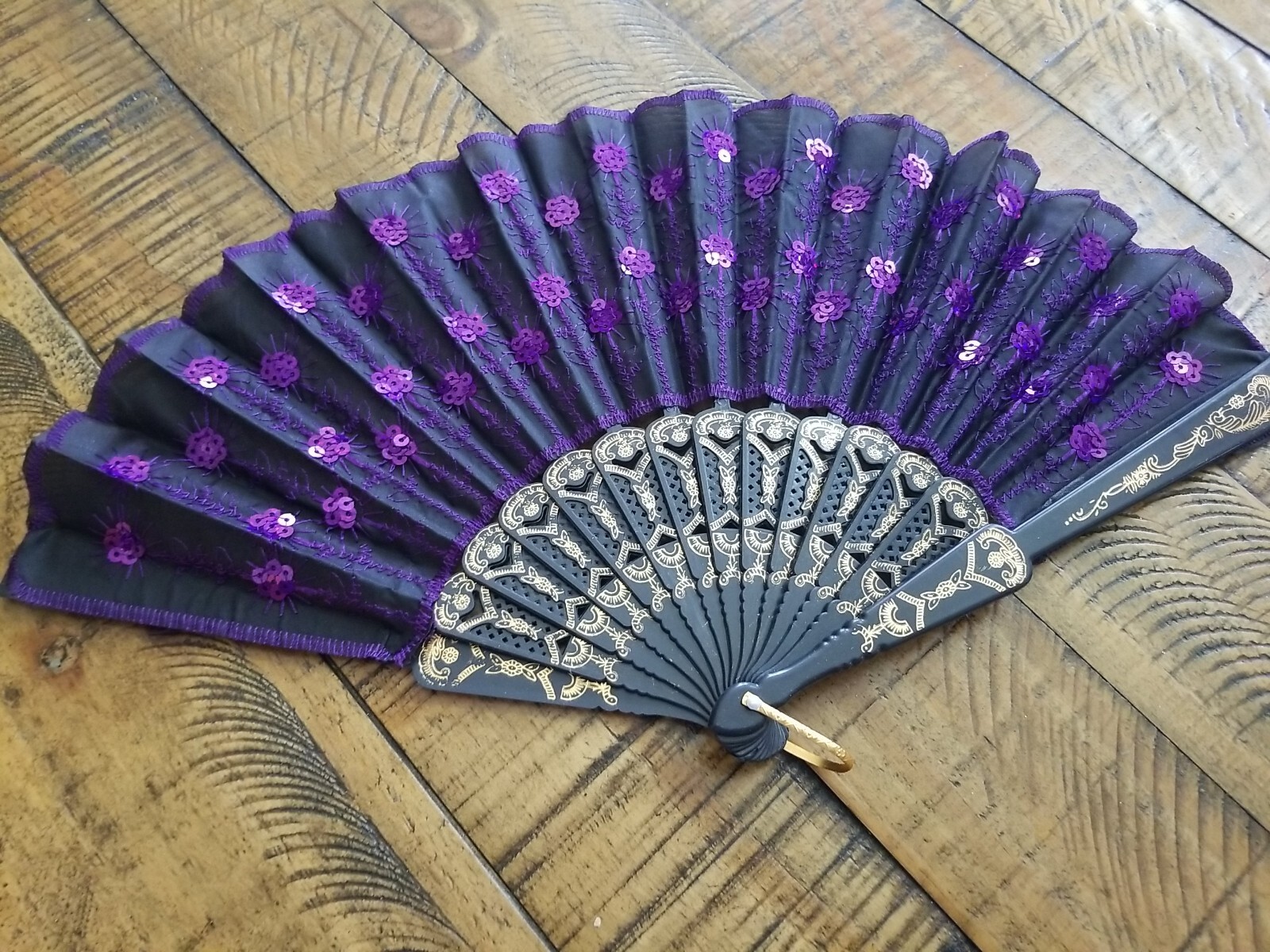 Fabric Embroidered Folding Handheld Fan Sequins Party Bridals Wedding USA Seller