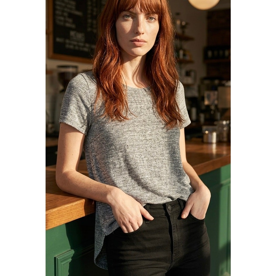 Rayon Blend Gray Tee Womens XS Capsule Wardrobe Minimalist Clean Girl Normcore