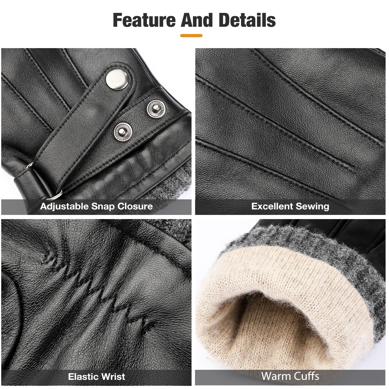 Sheepskin Leather Gloves for Men, Soft Warm Cashmere Lining Full Hand Touchsc…
