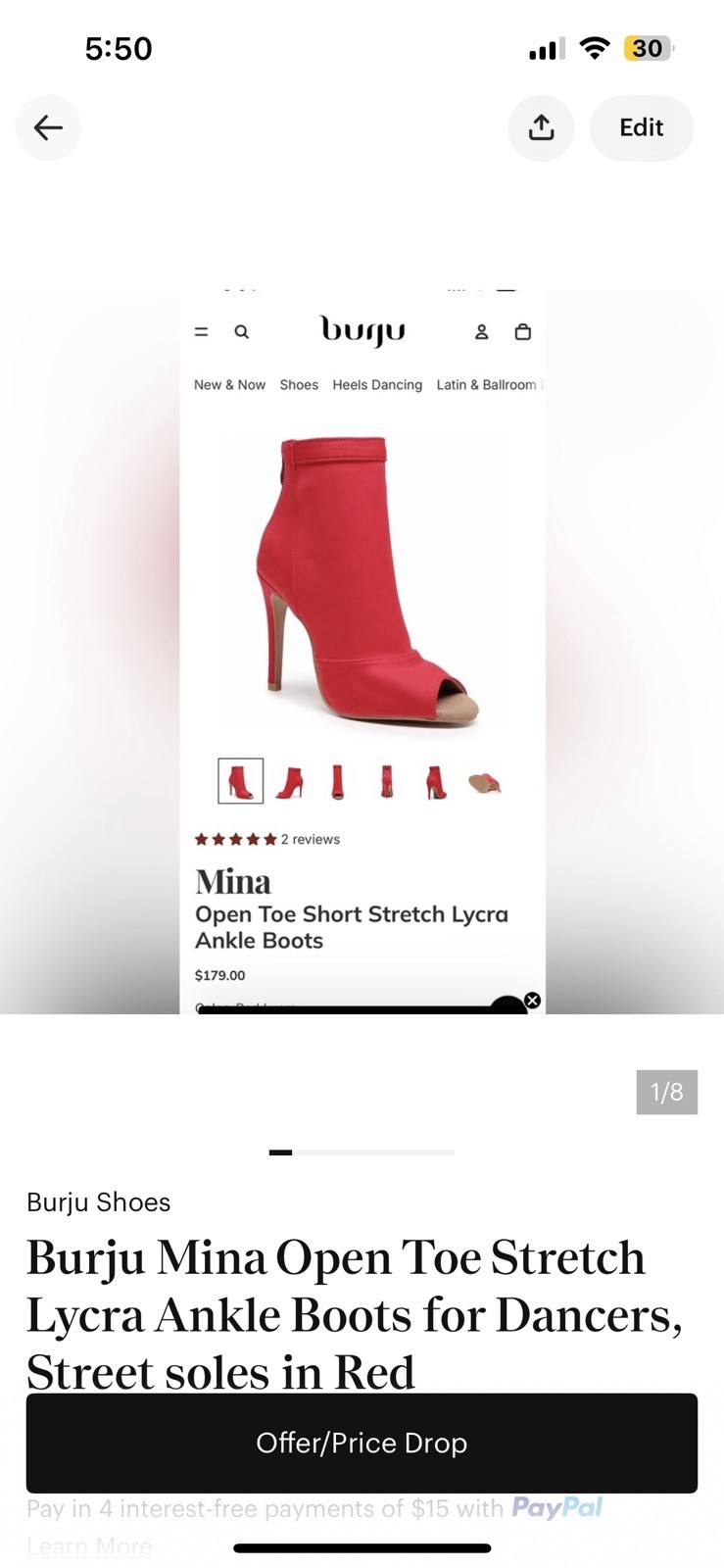 Burju Mina Women’s Red Open Toe Stretch Lycra Ankle Bootie Zip Stiletto 5.5
