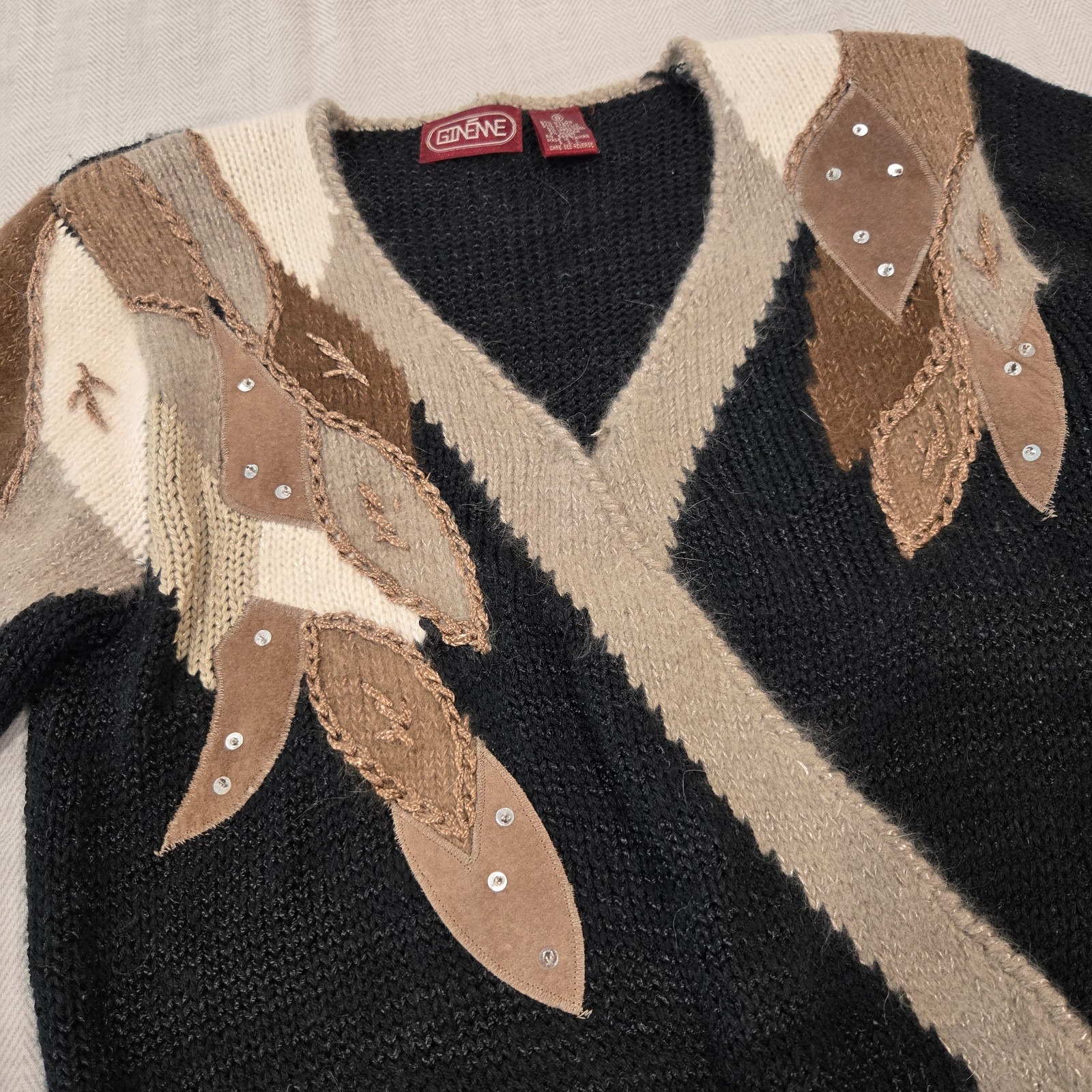 Vtg 80s 90s Womens Small Wool Angora Blend Sweater Ginenne Retro Grandmacore