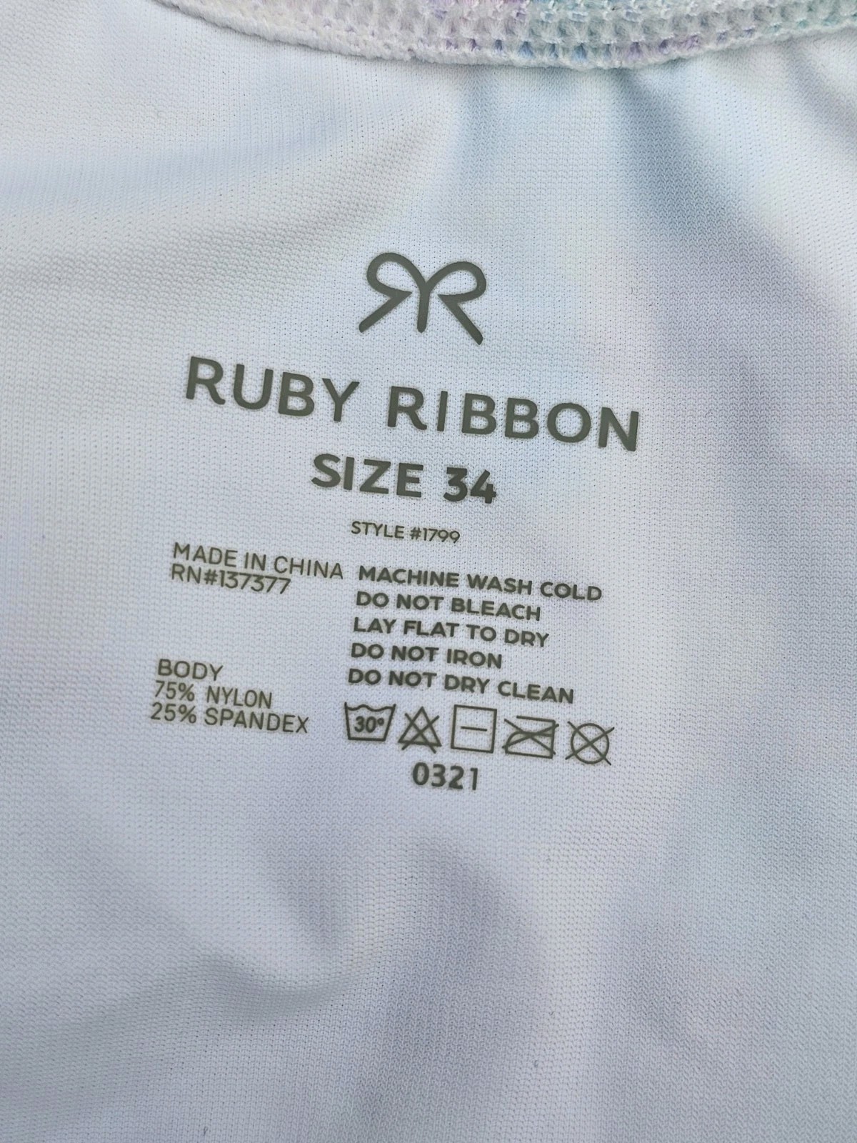 Ruby Ribbon Tie Dye Heritage Demiette Size 34 Style 1799 Bralette Sports Bra