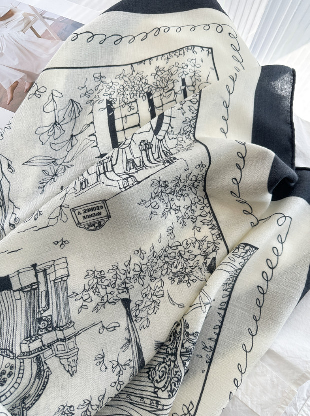 70% Cashmere 30% Silk Paris Street Print Shawl 135X135cm Scarf Wrap Double Face