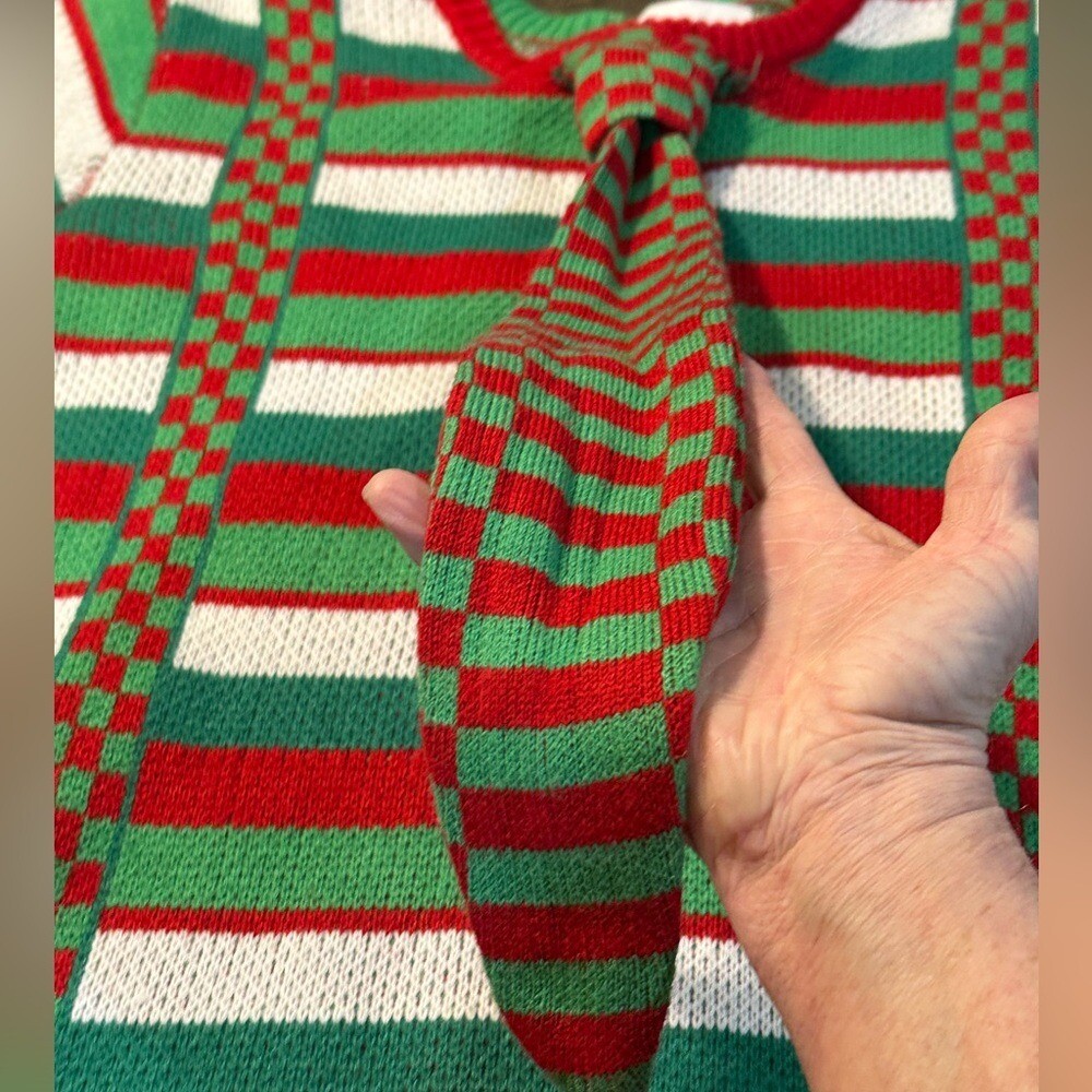 Jolly Sweater Ugly Christmas sweater Crewneck Faux Tie & suspenders sz large