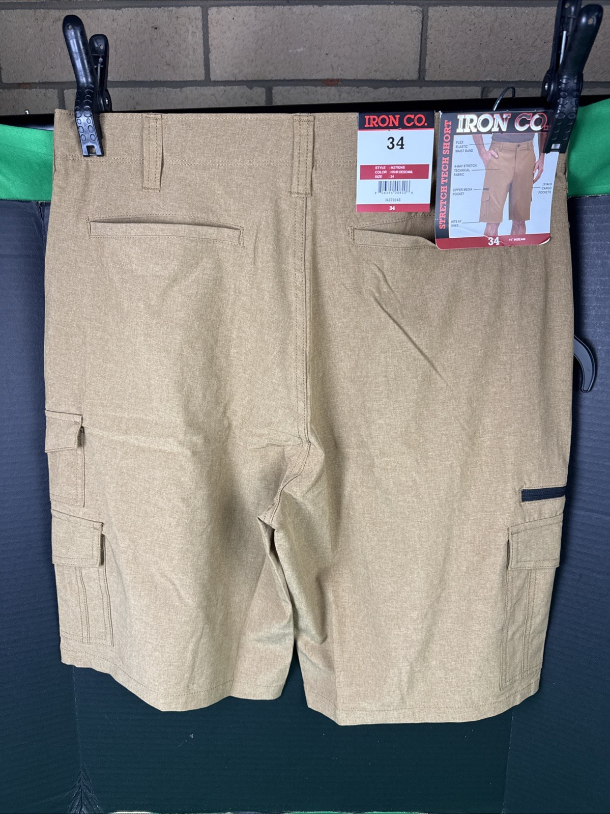 Iron Co Men’s Stretch Tech Short Size 34 Camel