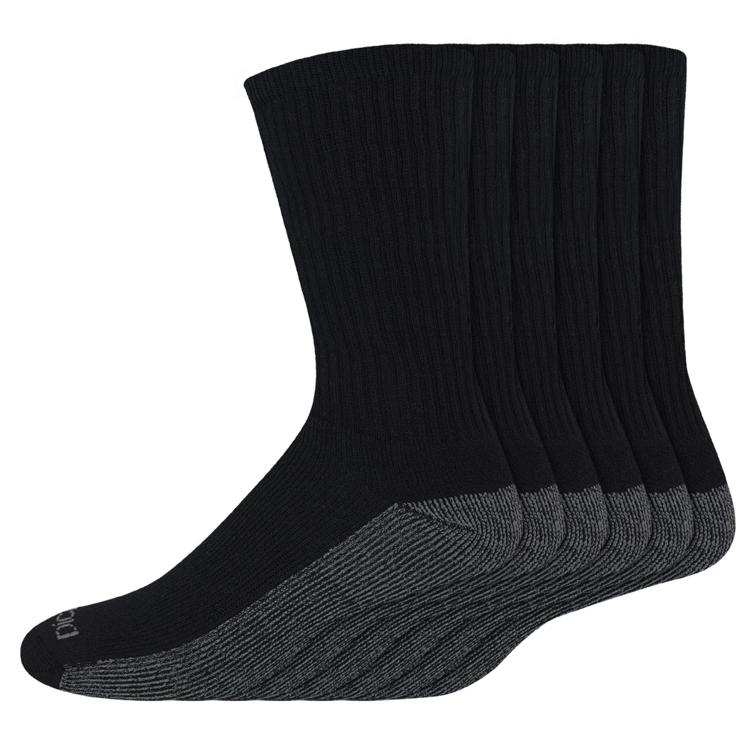6 Pack Genuine Dickies Mens Dritech Crew Socks Moisture Control Black Size 6-12