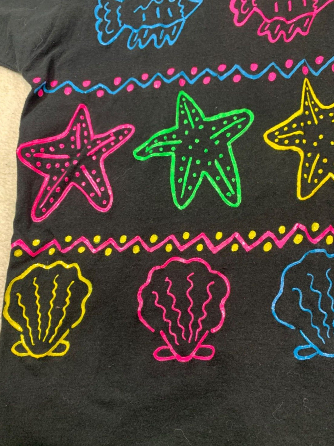 WOMENS XL T-SHIRT VINTAGE FISH/STARFISH/SHELLS BEACH THEMED HAND PAINTED ART