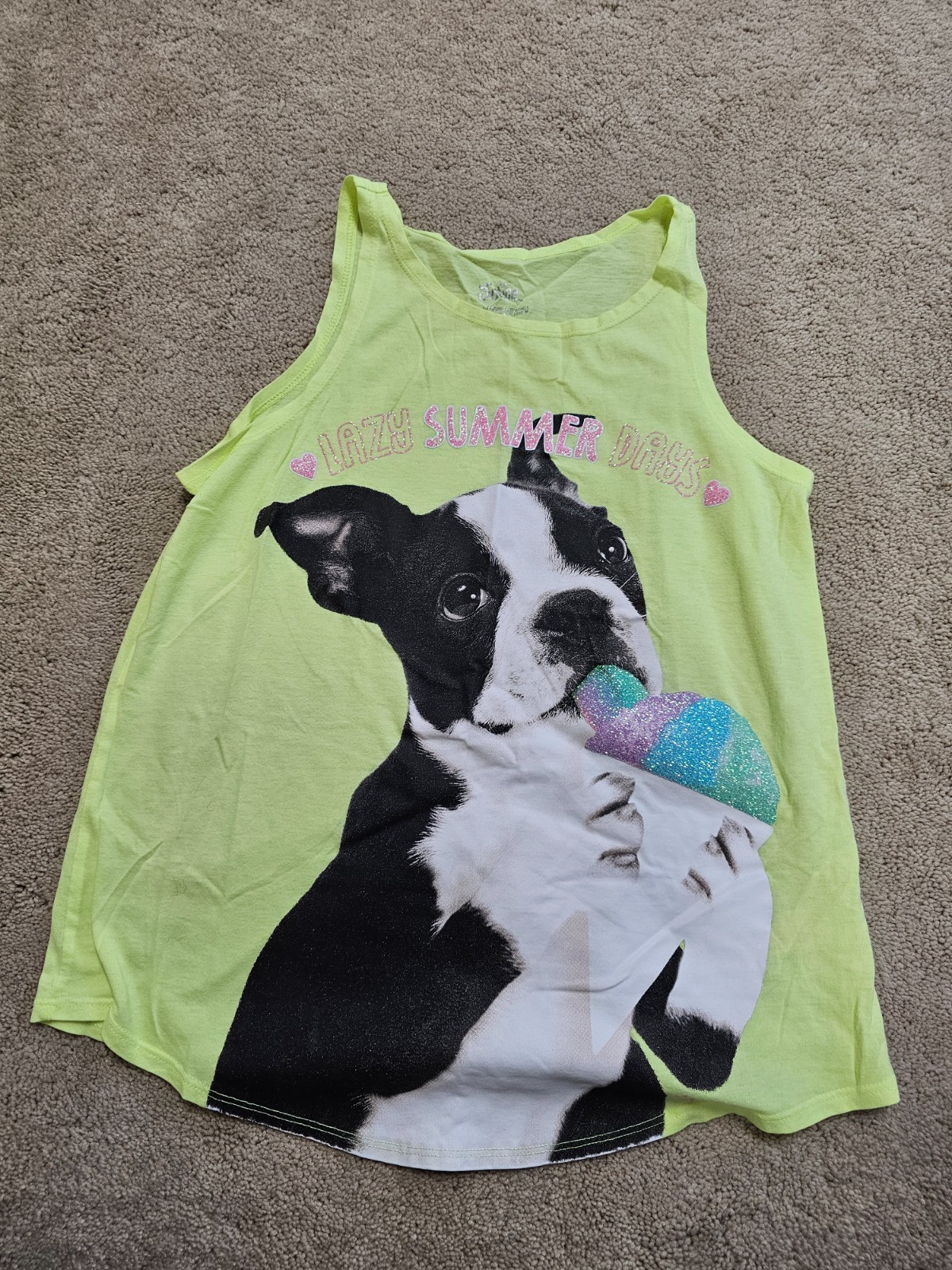 JUSTICE TANK TOP SIZE 14 BULLDOG LAZY SUMMER DAYS shiny highlights.