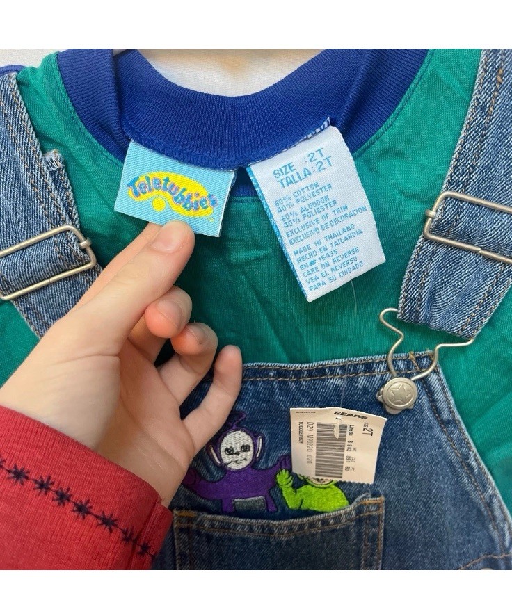 Deadstock NWT Vintage 2t Teletubbies shortall/overalls