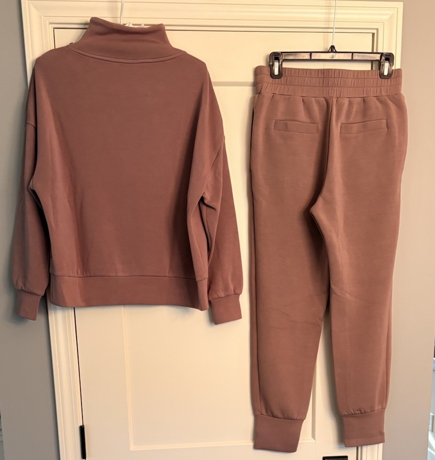 Varley Sz S Doublesoft 2 Pc Set Hawley Half Zip Sweat Slim Cuff Pant 27.5 Antler