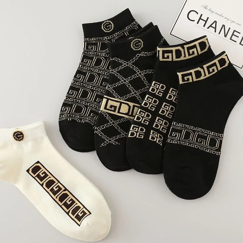 5 Pair Designer Stylish Short Socks Breathable Unisex Cotton Socks