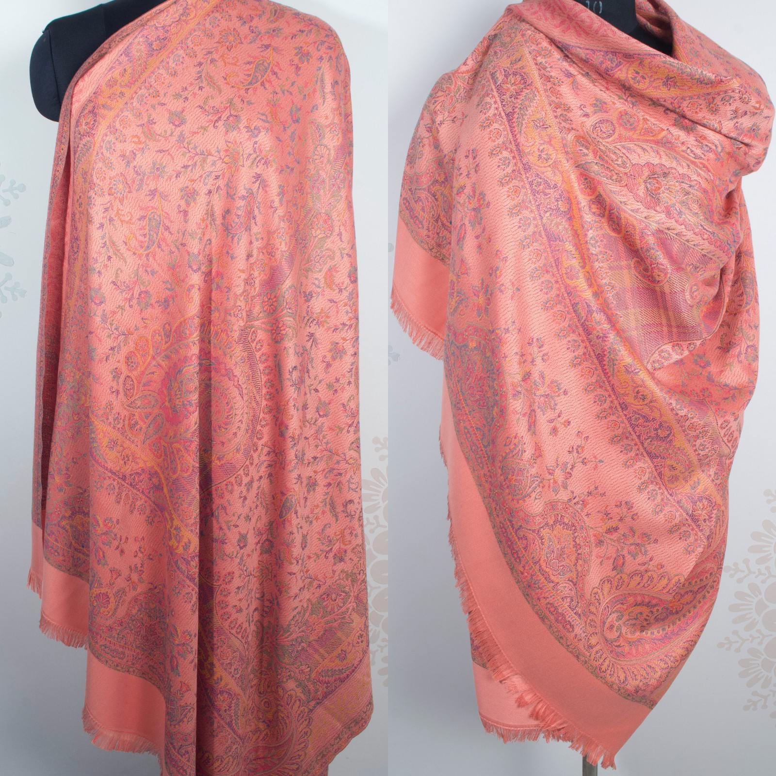 PEACH Large Floral Jacquard Shawl Soft Warm Cashmere Blend All Seasons Wrap
