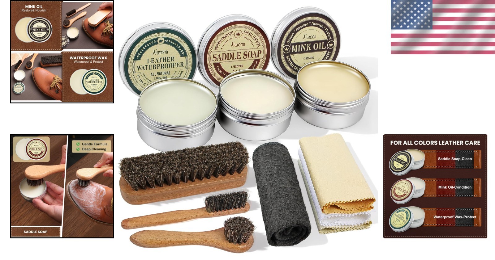 10Pcs Leather Care Kit- 3Pcs Horsehair Brushes, 1.76oz Saddle Soap, 1.76oz Mi…