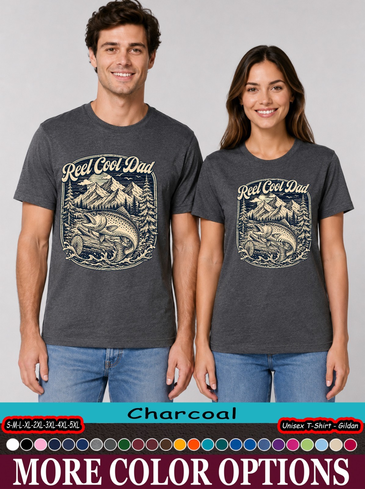 Reel Cool Dad Mountain Fish T-Shirt, Vintage Trout Outdoor Gift