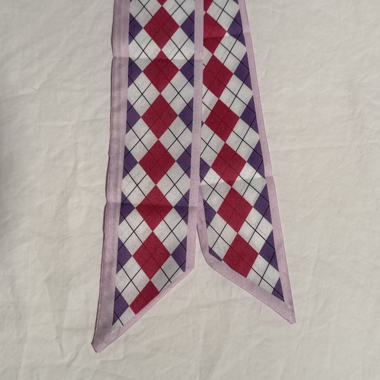 Preppy Pink Purple White Black Argyle Purse Hair Scarf New