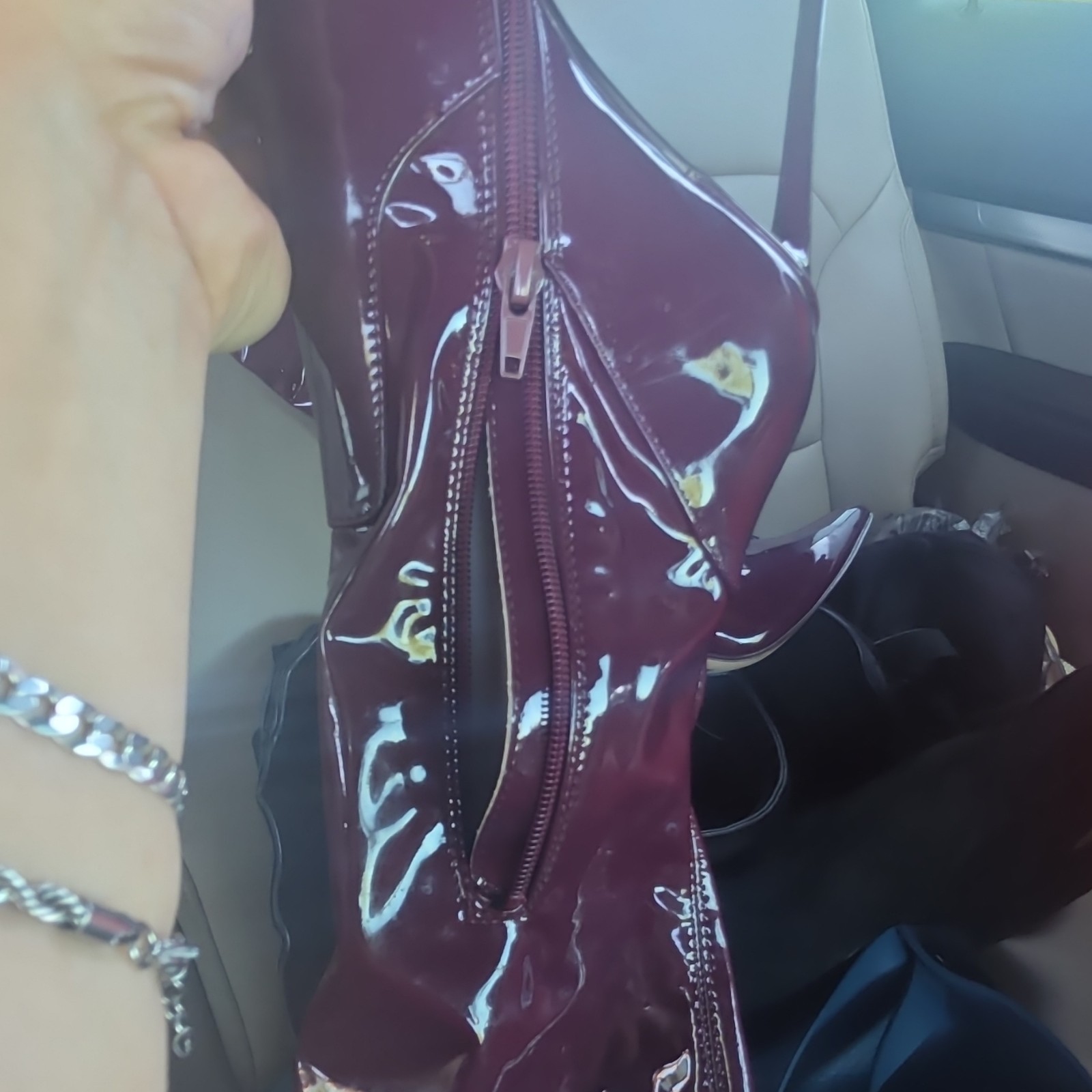 Steve Madden Women’s Purple Patent Leather Knee High Pointed Toe Zip Boots