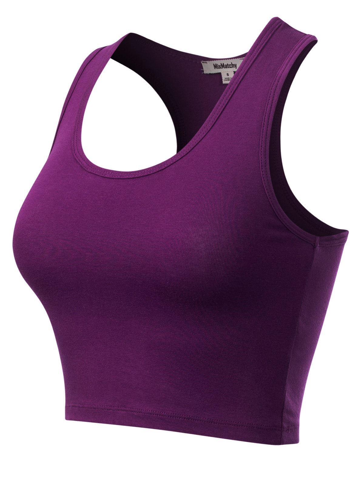 MixMatchy Cotton Basic Sleeveless Racerback Sports Crop Tank Top