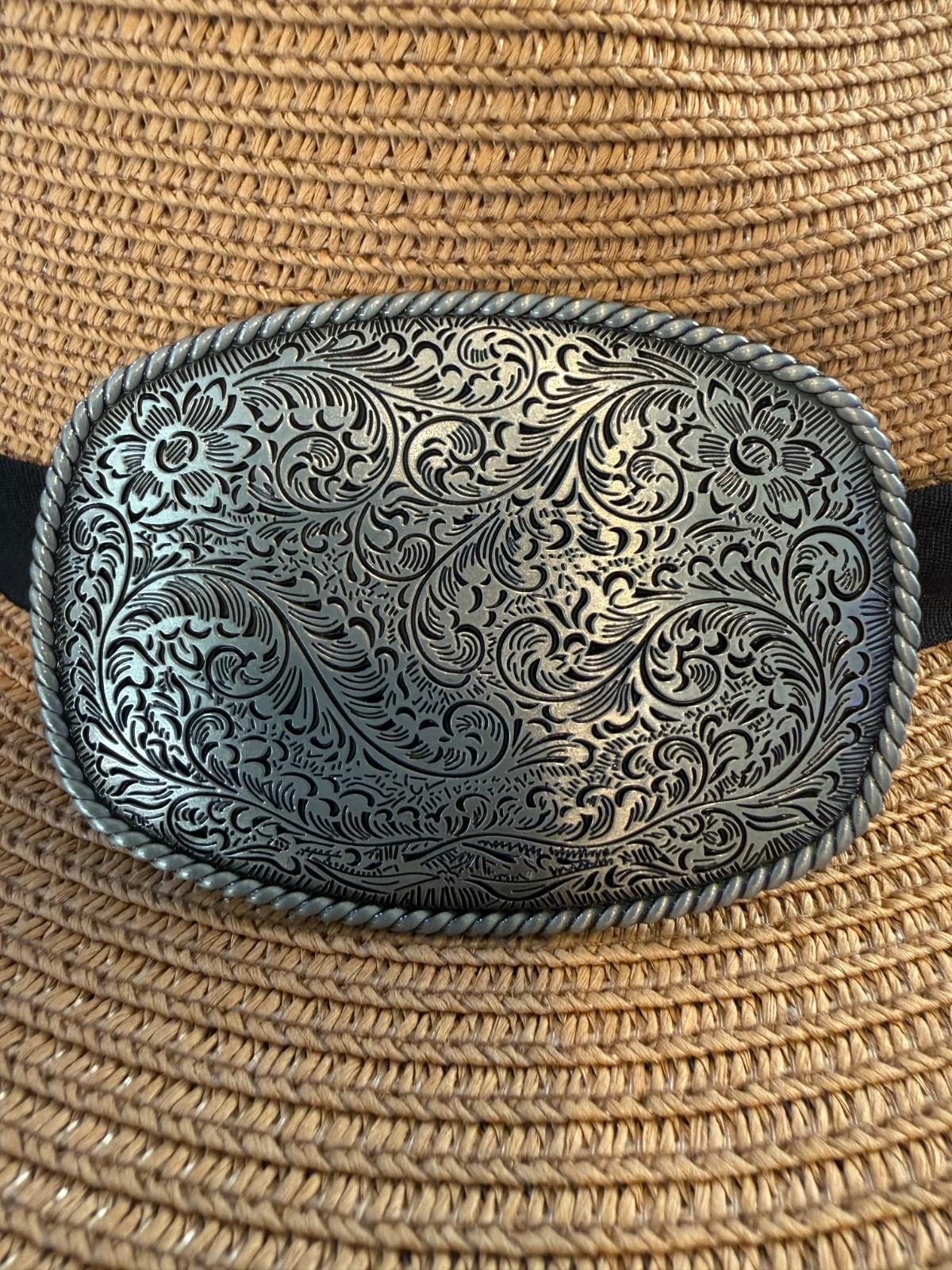 Classic Vintage Western Cowboy Antiqued Silver Floral Belt Buckle 9×6.5cm