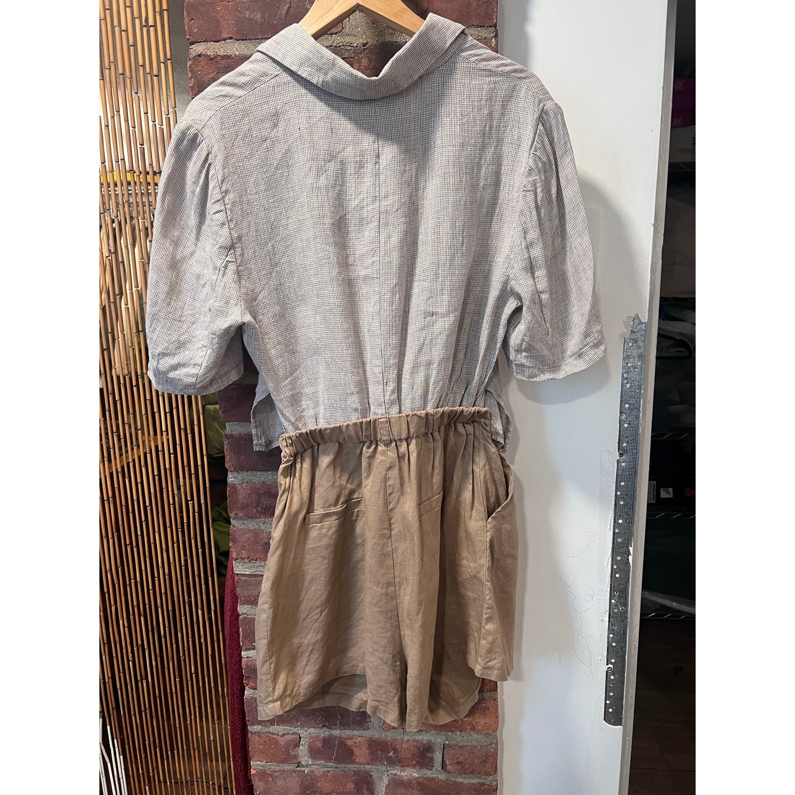 Natural Blend Minimalist Tailored Linen Cotton Utility Romper Jumpsuit S/M