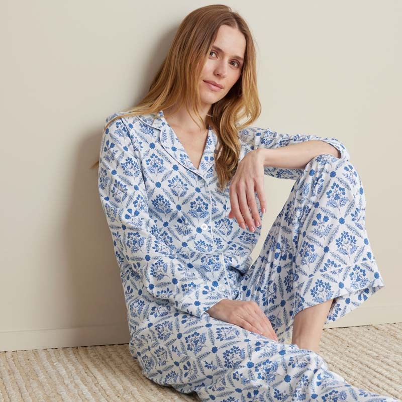 Printed Pima Cotton Women’s Button-Down Pajama Set