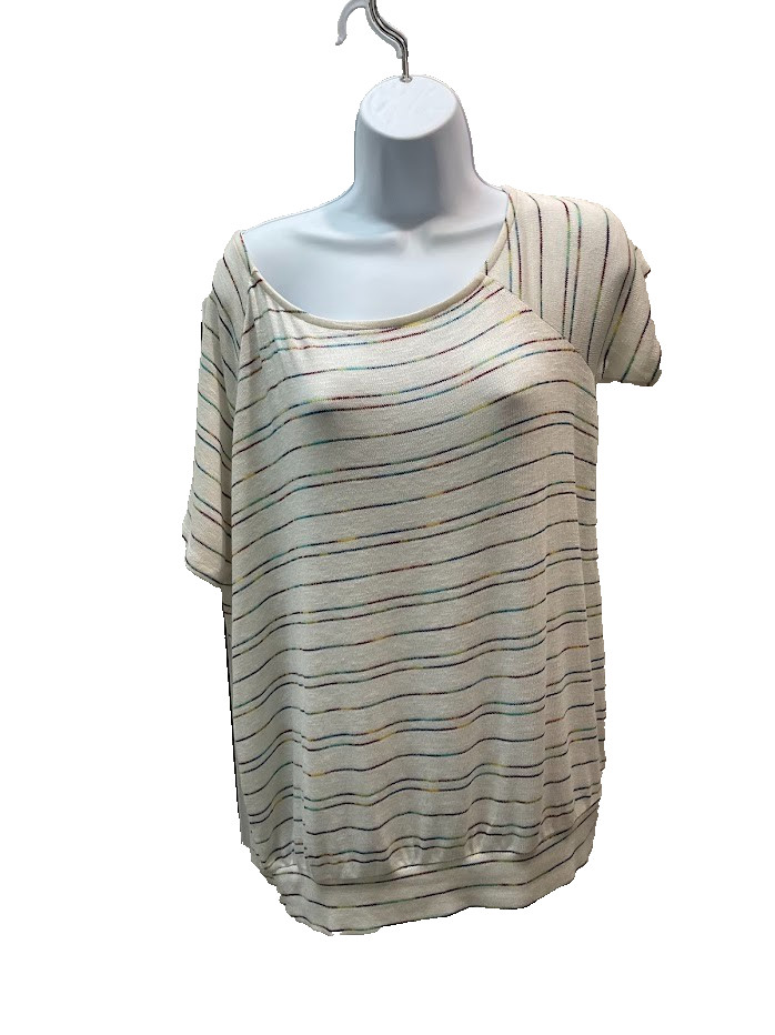 NWT Torrid Hacci Knit Top Size 00 M 10 Off Shoulder Rainbow Stripe Raglan Tee