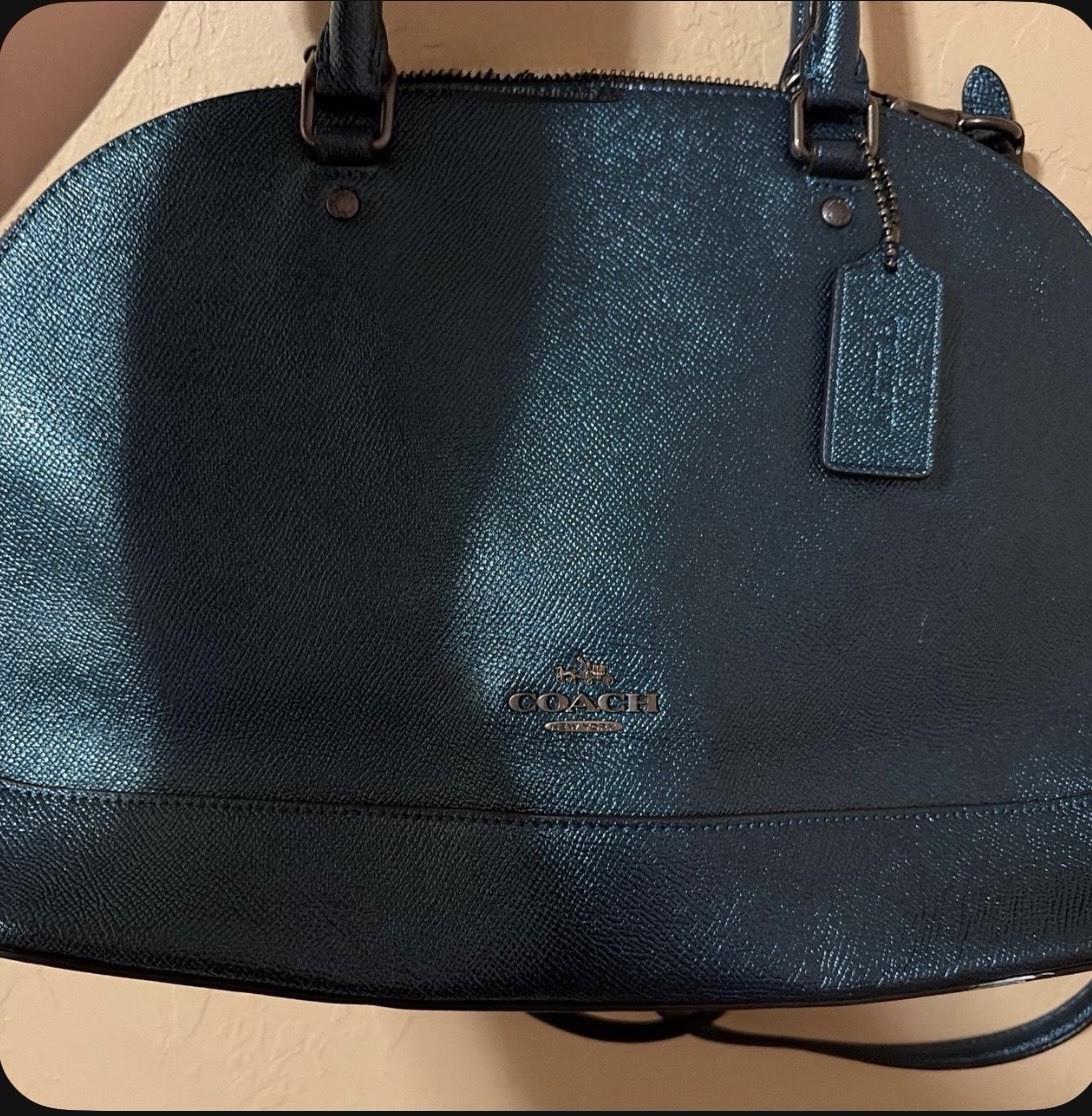 Coach Blue Large Dome Satchel Zip Top w/ Detachable Strap, Charm, Pockets