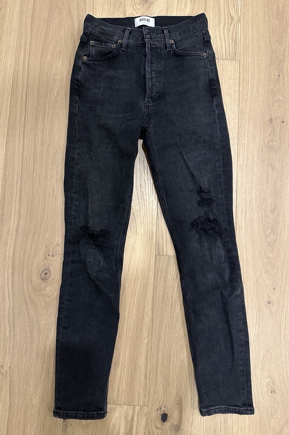 AGOLDE Nico Distressed High Waist Ankle Skinny Jean in Cassette size 24