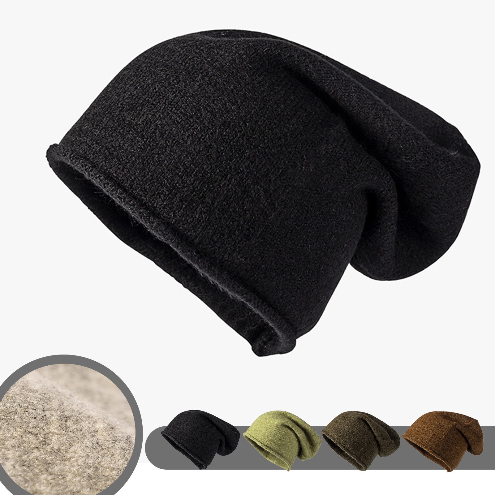 Cashmere Beanie Hat Women Winter Knitted Slouchy Oversized Warm Men Cap HatRM