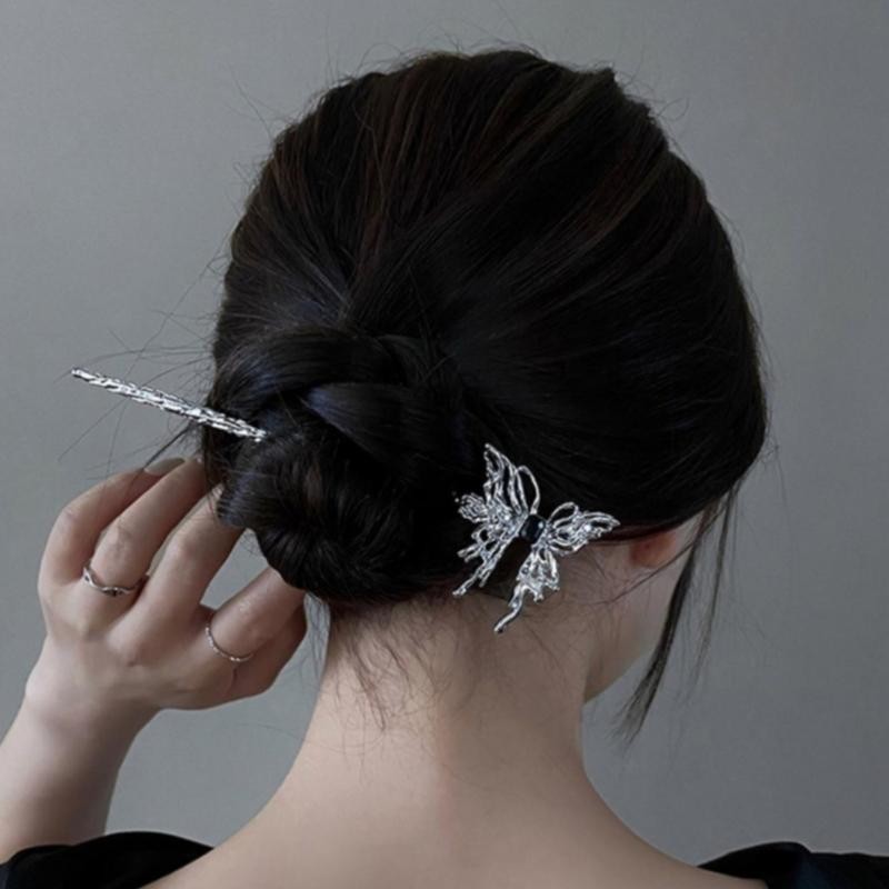 Elegant Black & Silvery Hollow Out Butterfly Chinese Hairpin 15 Cm