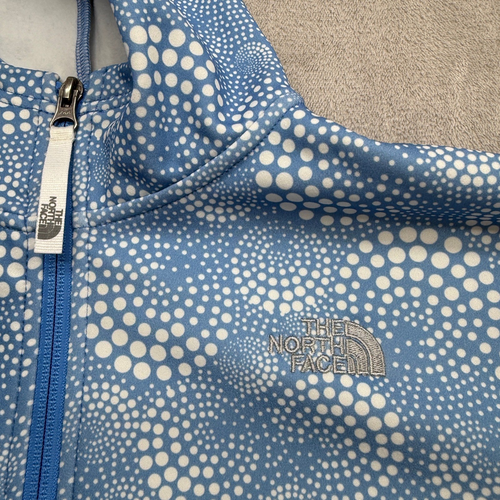 The North Face Full Zip Hoodie Girls XL Blue Polka Dot Swirl Softshell Jacket