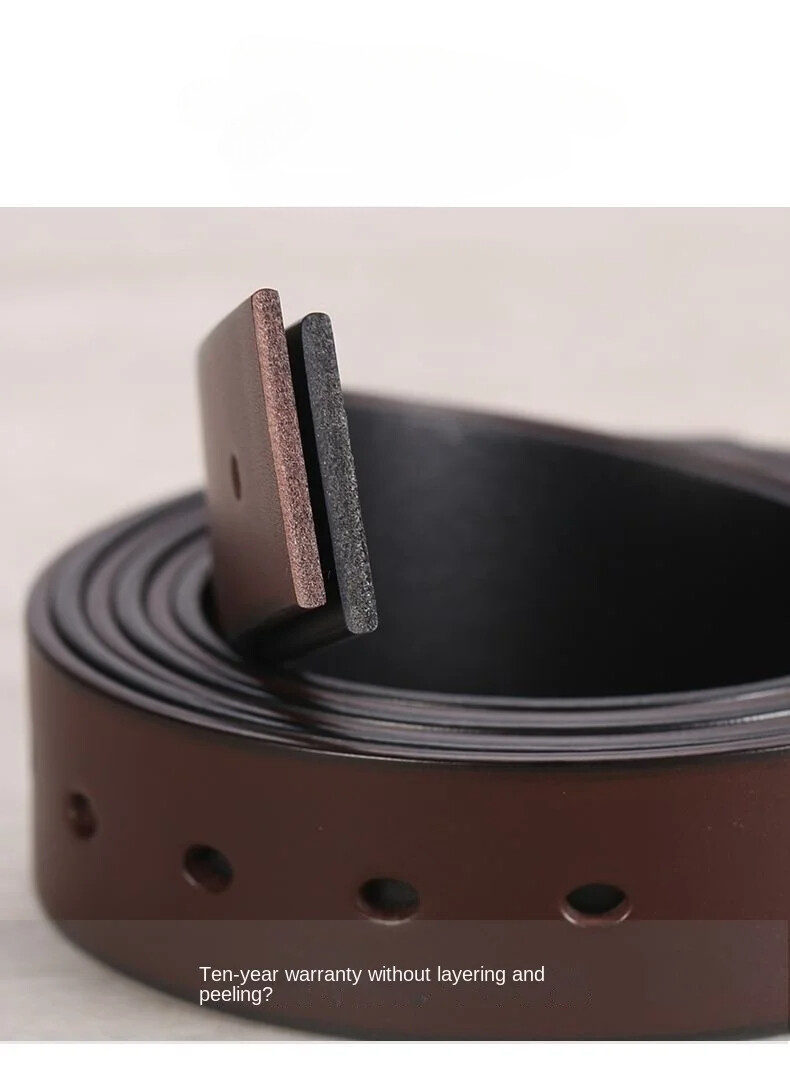 3.8CM Wide No Buckle Genuine Leather Belts for Men With Holes Cowhide Belt Strap