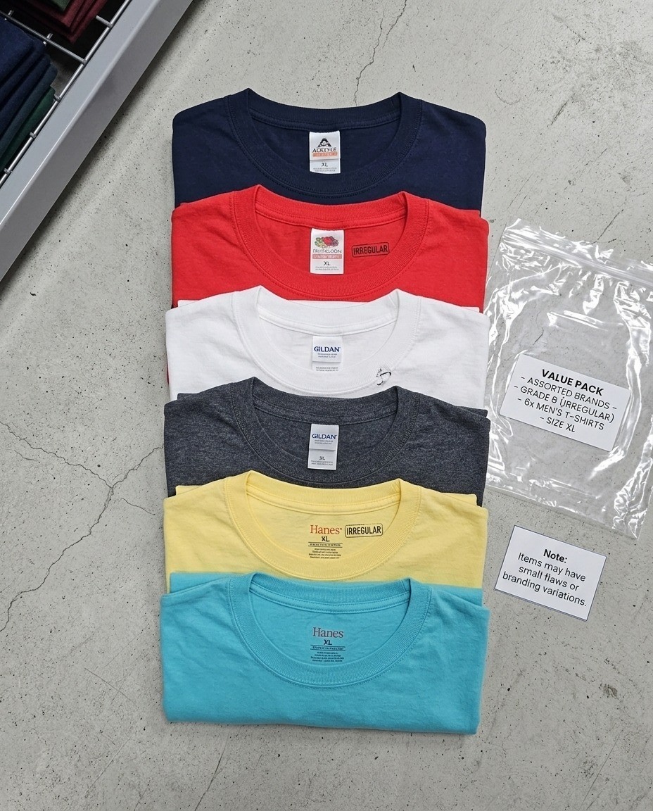 Bulk 6 PCS 2XL Irregular Men’s T-Shirts – Assorted Brands