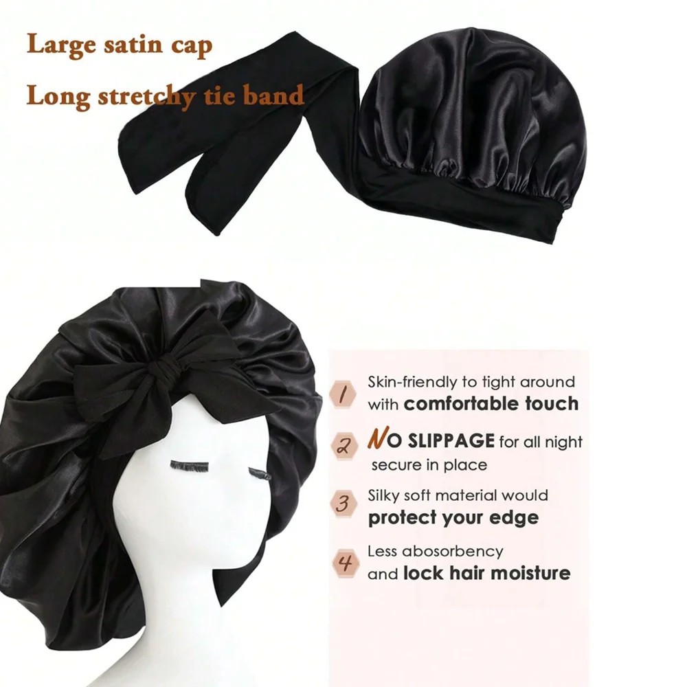Satin Bonnet Silk Bonnet with Tie Band Adjustable Hair Bonnet for Sleeping