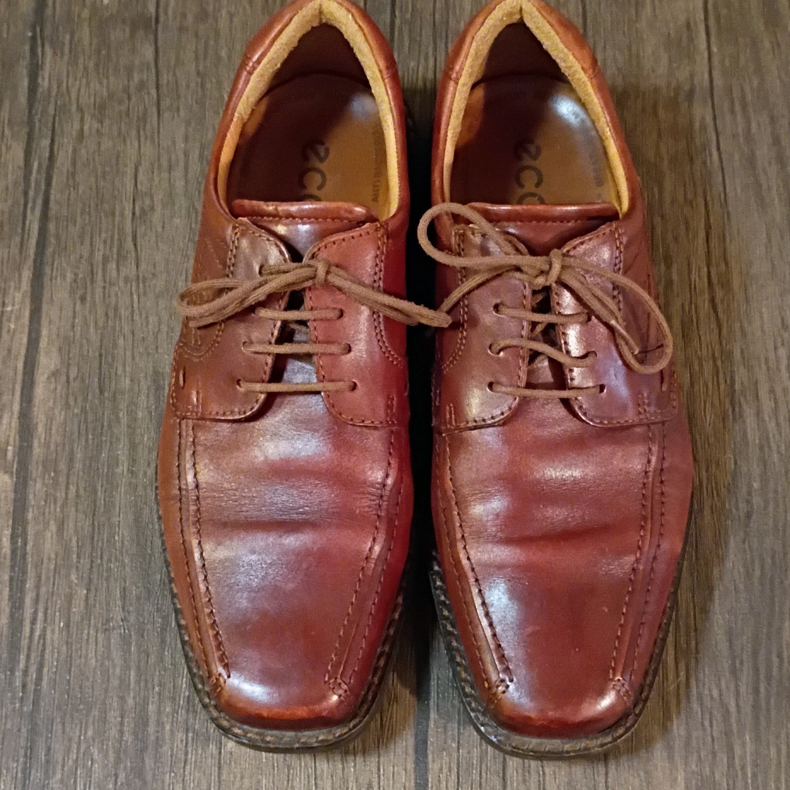 ECCO Shoes Mens 9.0 Brown Leather Derby Oxford Lace-Up Dress Comfort Classic
