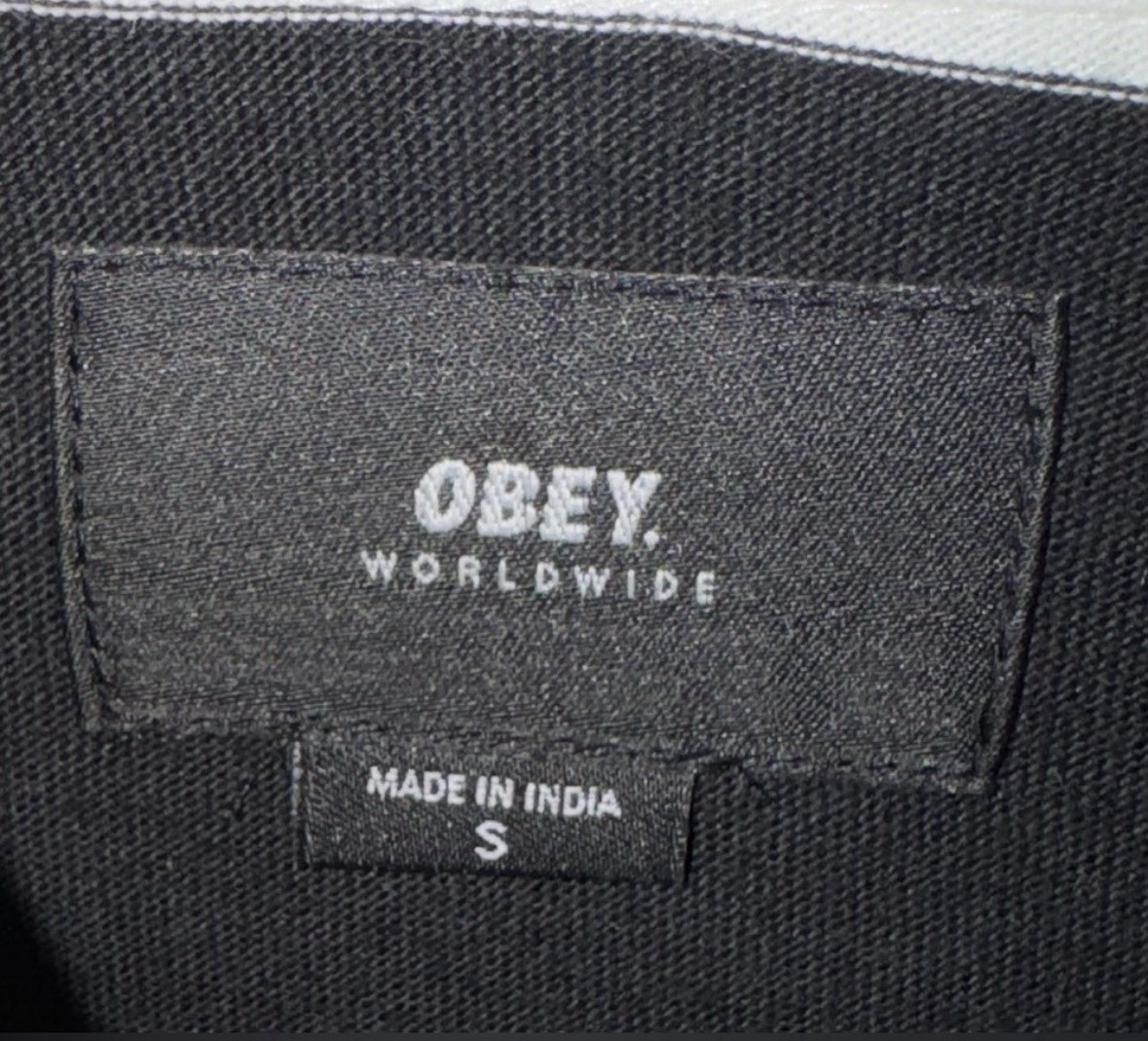 OBEY Men’s Black/White Striped Cotton Polo Shirt Short Sleeve Pocket Size S