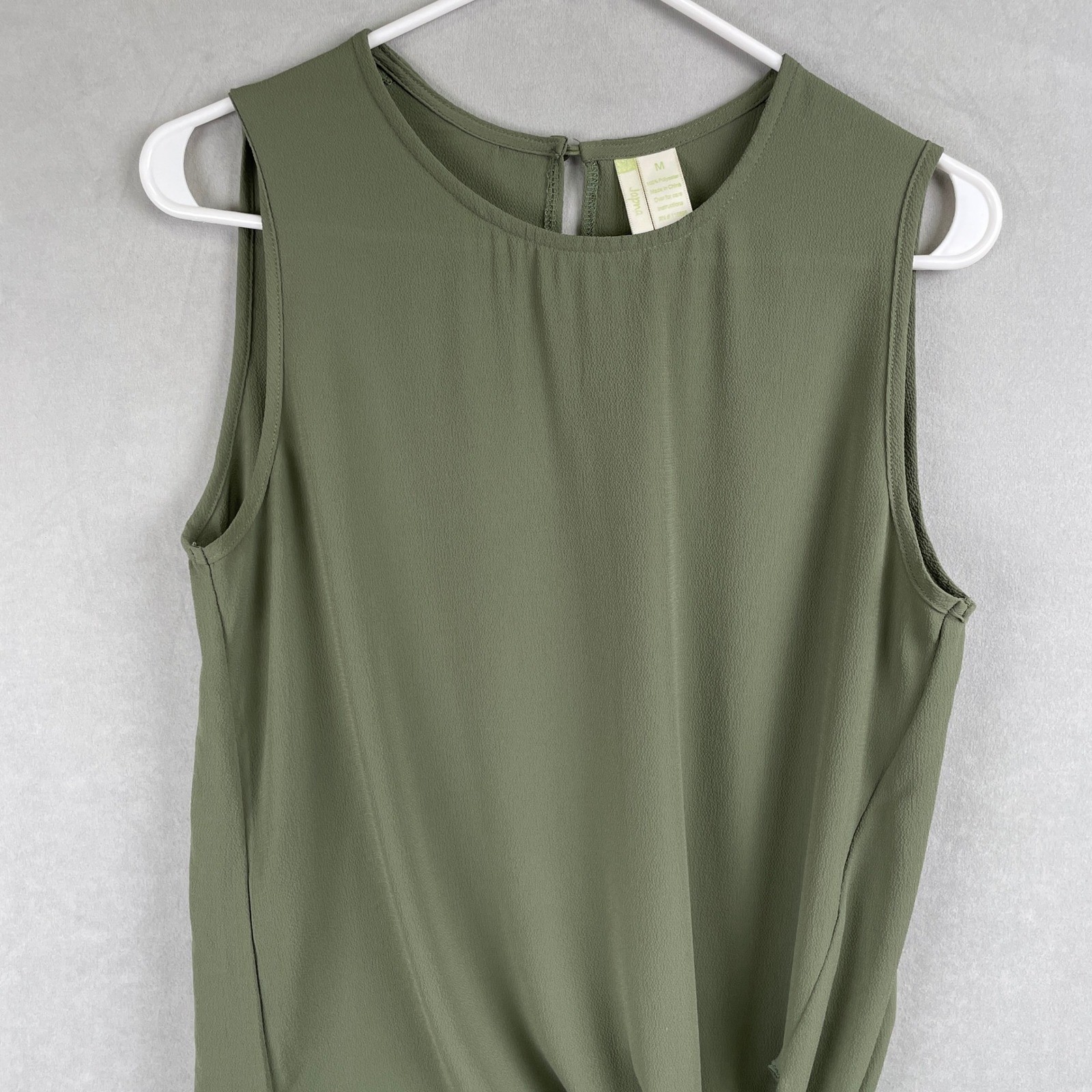 Japna Olive Green Side Tie Sleeveless Blouse Crepe Asymmetrical Chic Top Drape M