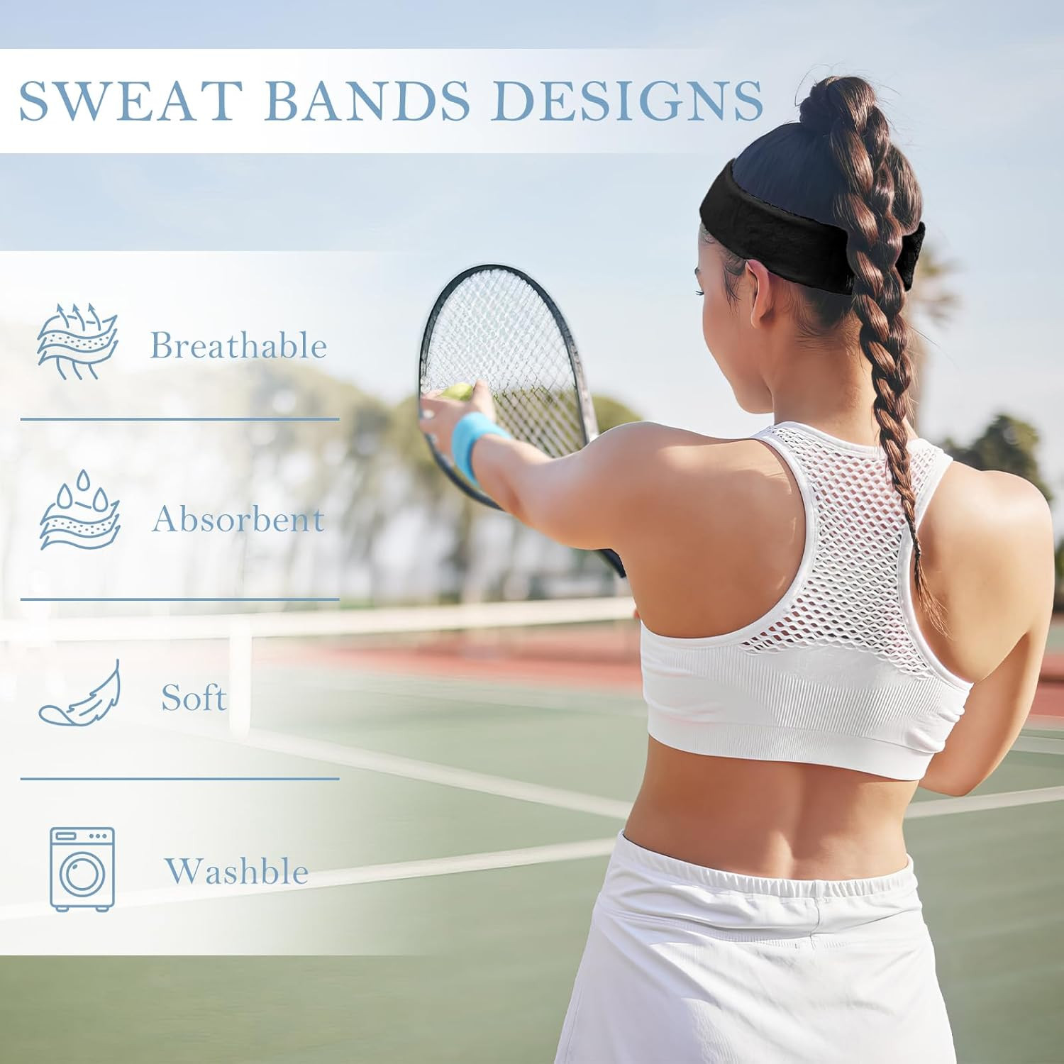 4 Pack Headbands for Men, Sweat Bands Headbands Men & Women, Cotton Terry Sweat