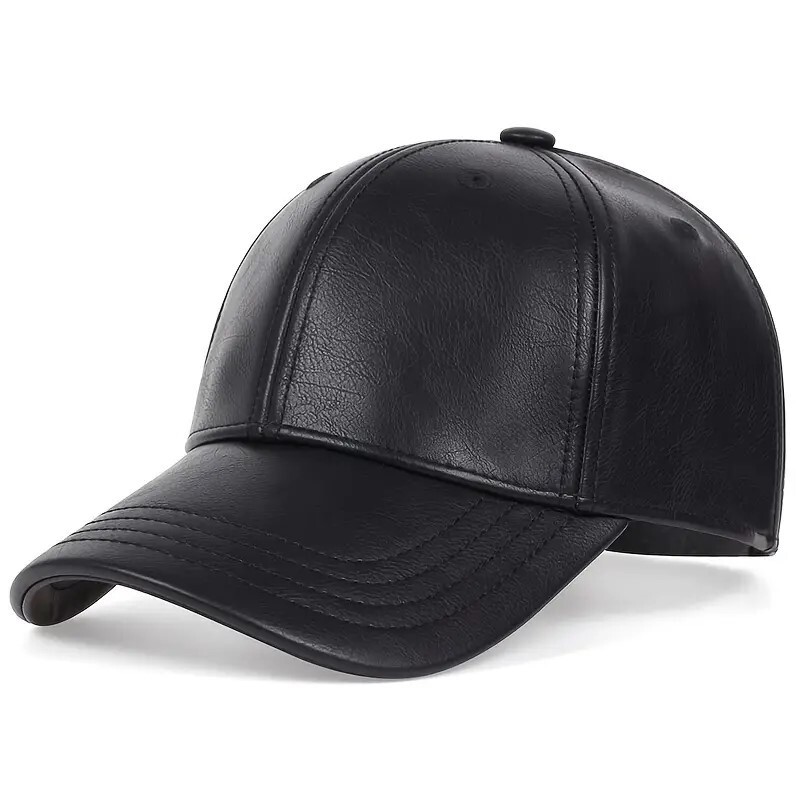 Leather Baseball Cap Hat, Adjustable Faux Leather, Vegan, Unisex for Men & Women
