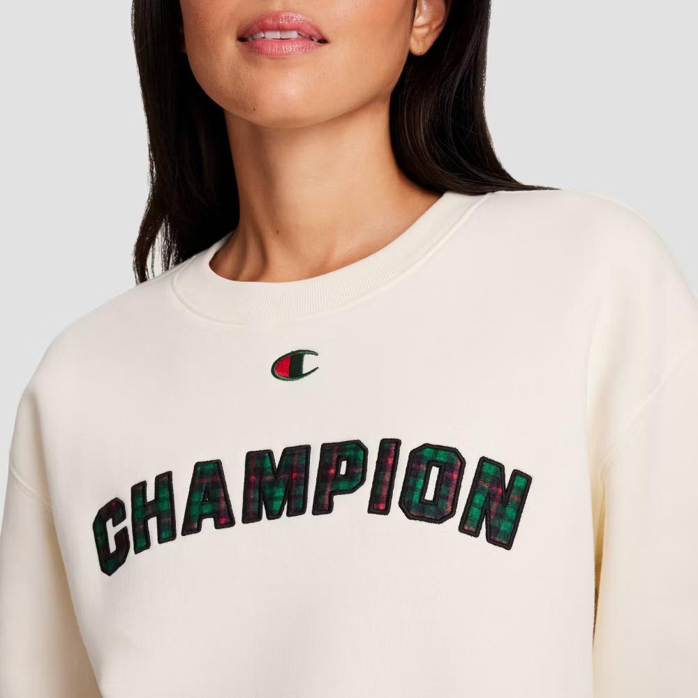 Champion Women Fleece Sweatshirt – Cream Plaid S