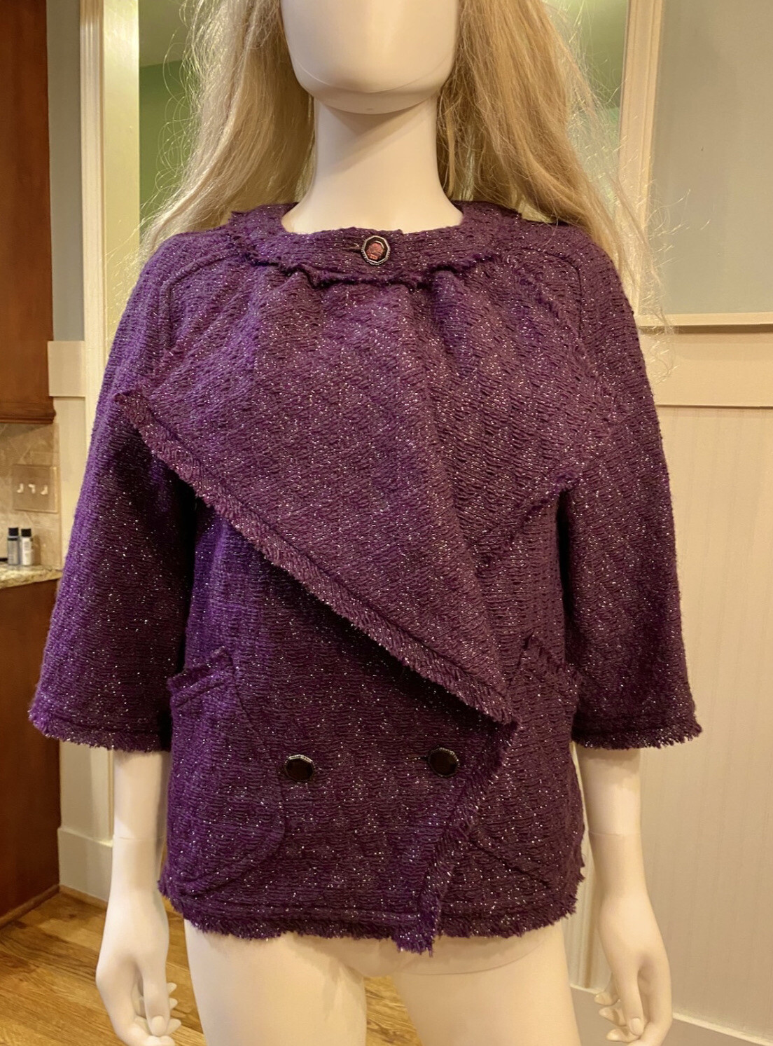 4.8K New Chanel 2012 Purple Gripoix Tweed Jacket 36 38 2 4 6 Blazer Coat Top S M