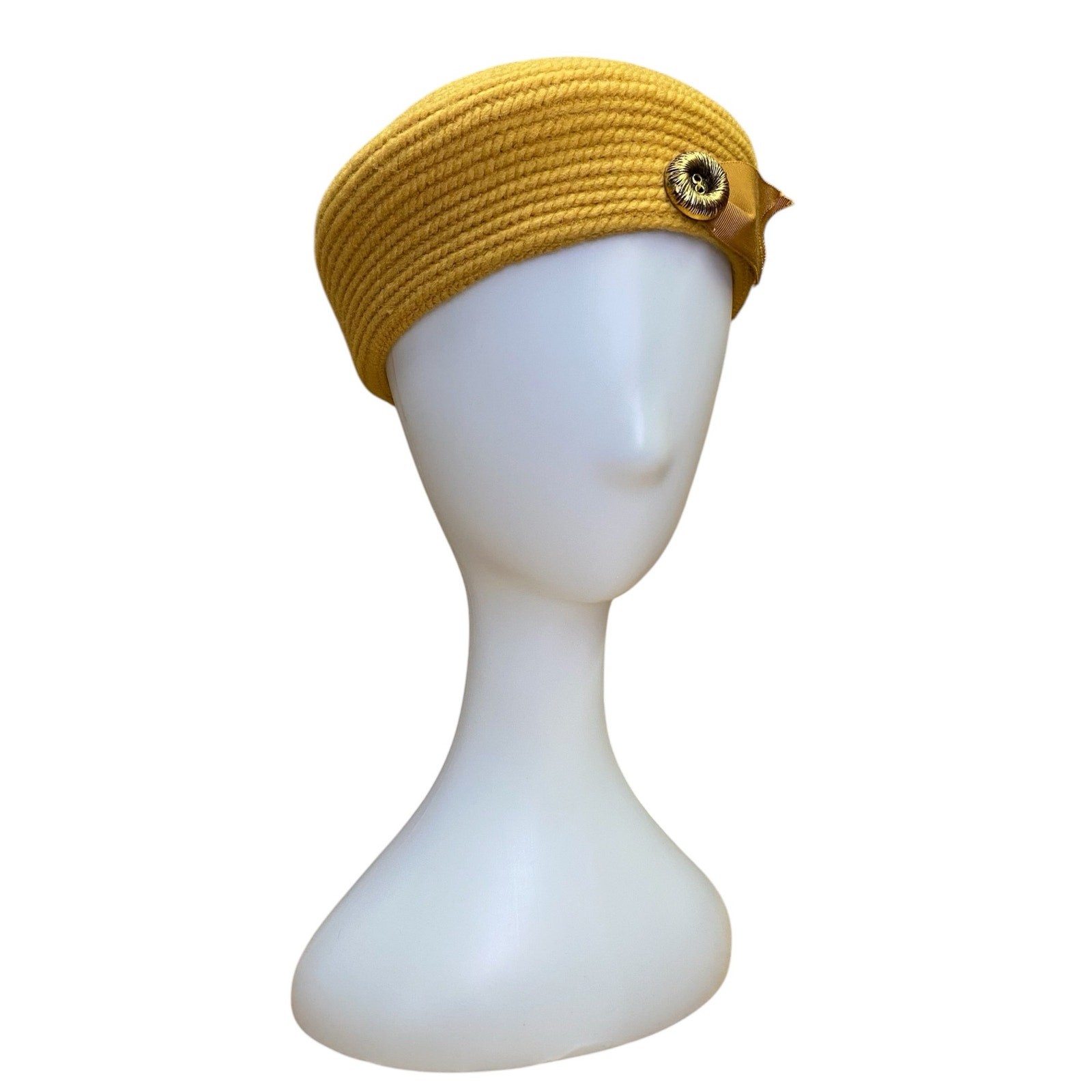 1960s Golden Yellow Pillbox Hat Everitt Original Woven Tilt Hat