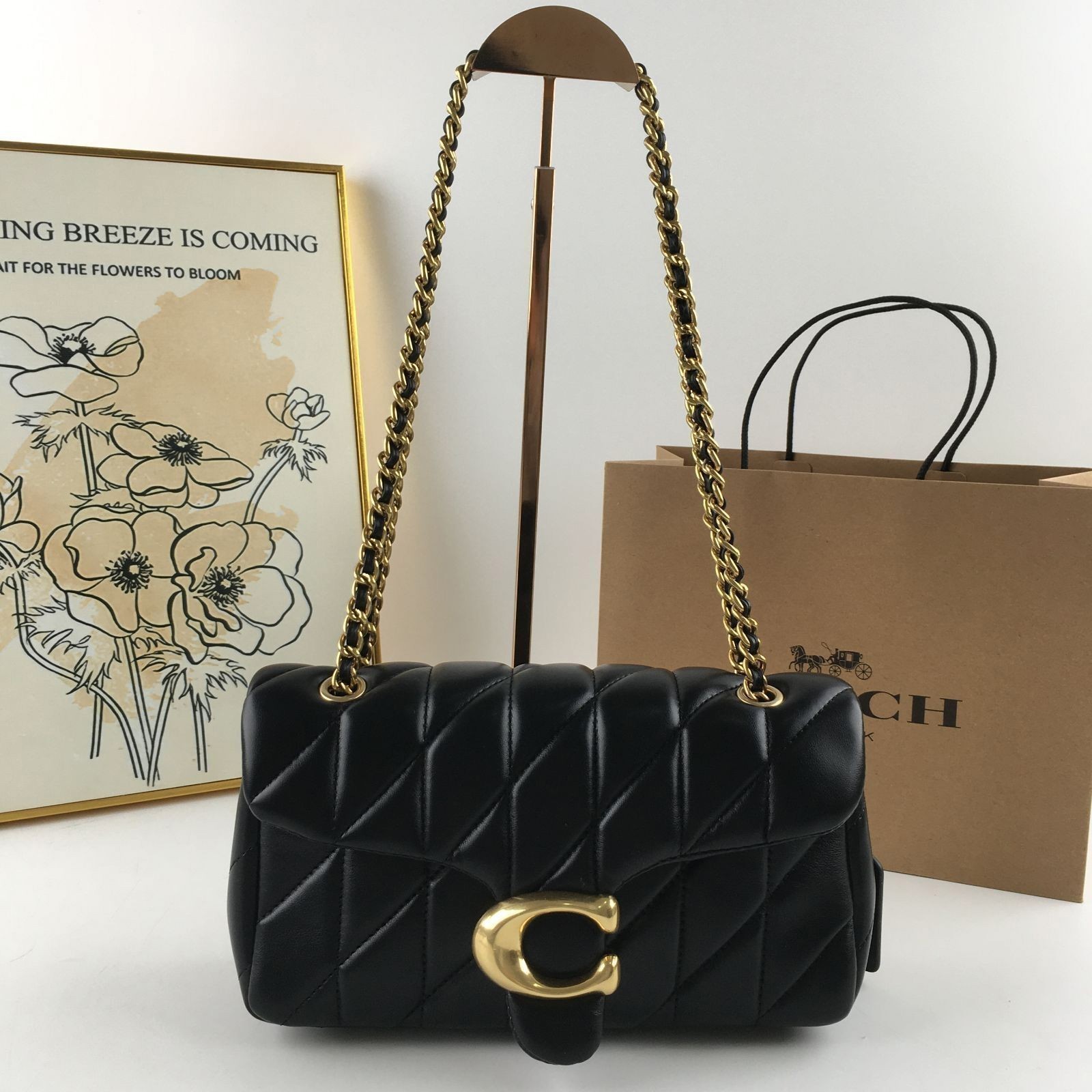 COACH Tabby Shoulder Bag 26 Quilted CP150 Brass / Black Nappa Leather Outlet New