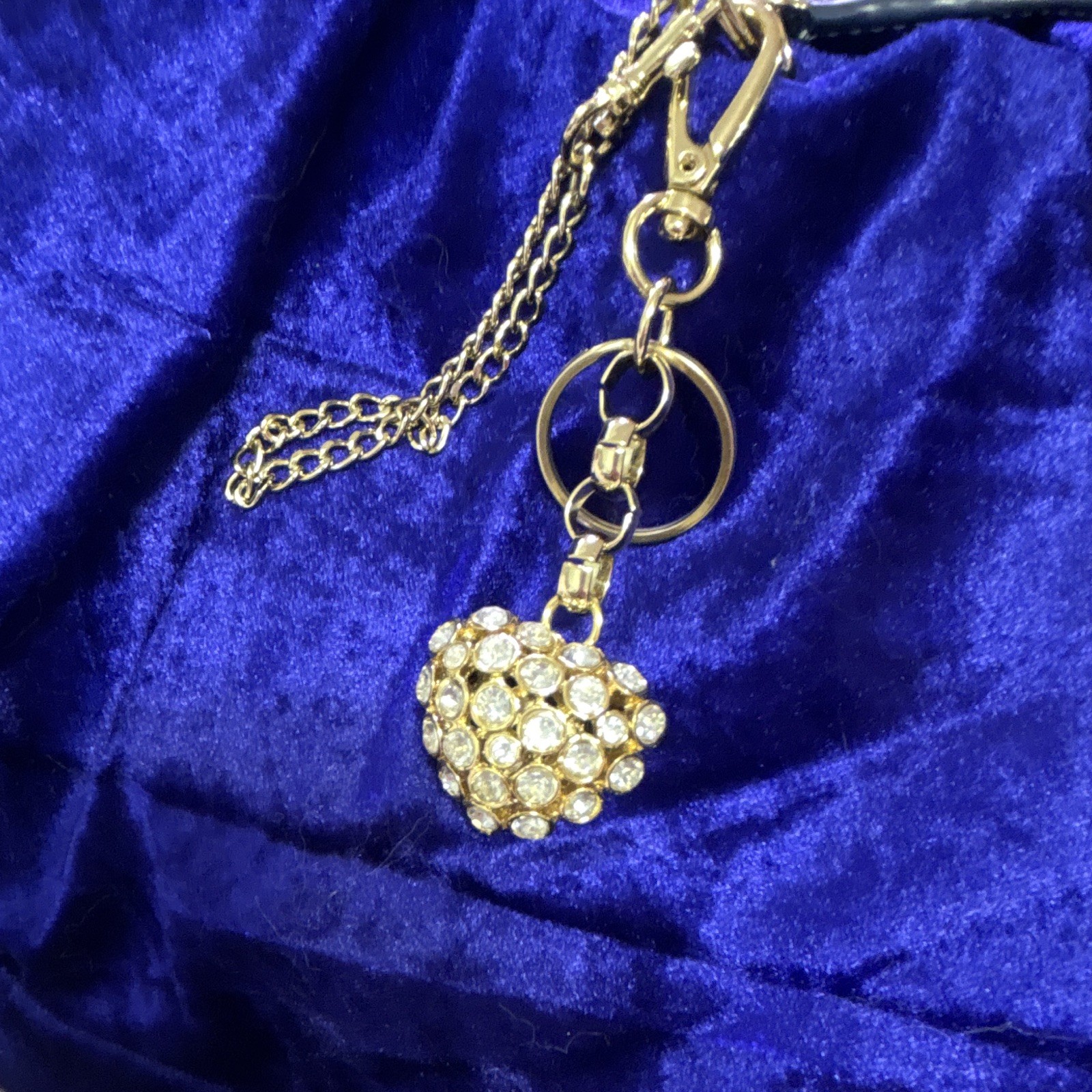 Kathy Van Zeeland Blue/Gold Croc Key Chain Heart Charm Rhinestone Studded