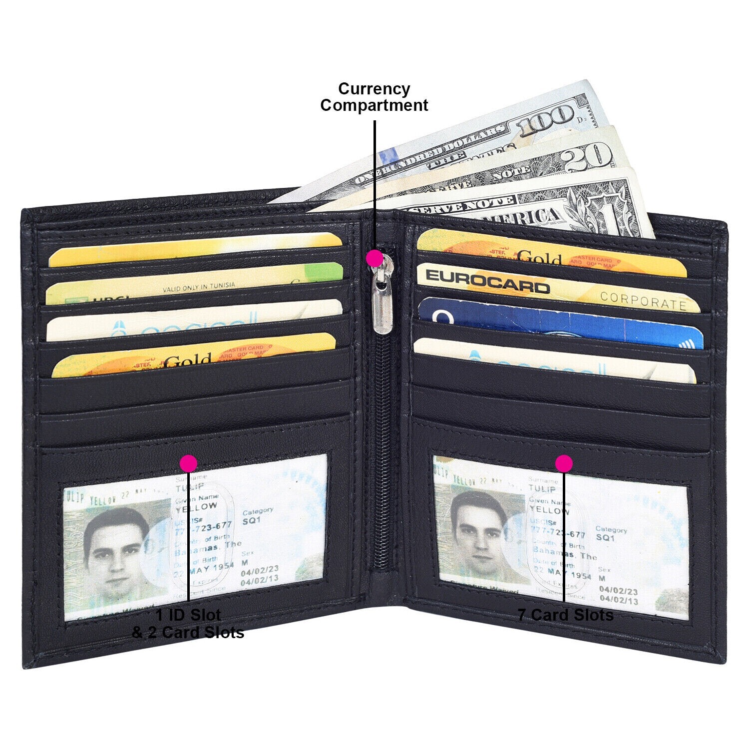 Leatherboss Genuine Leather Men RFID Slim Hipster Credit Card Bifold Wallet