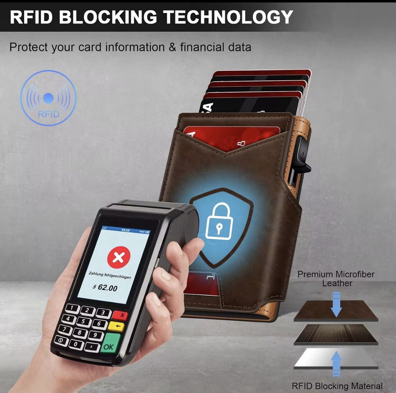 Wallet for men Smart Pop Up RFIDBlocking Slim MetalCard Holder withID Window