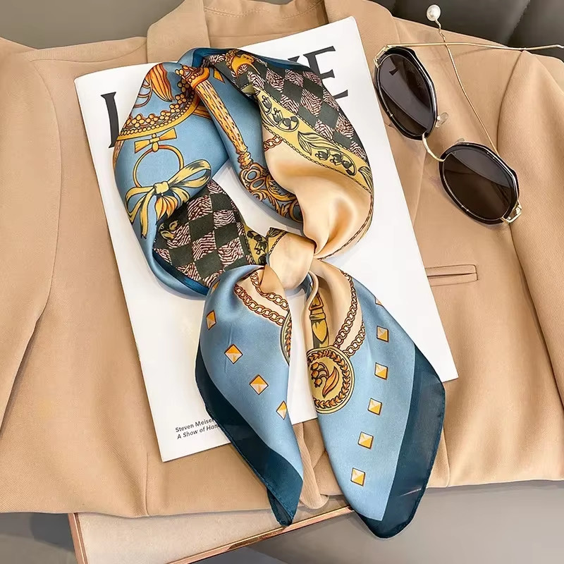 Neckerchief Female Luxury Square Scarf for Women Silk Feeling Shawl Satin Hijab