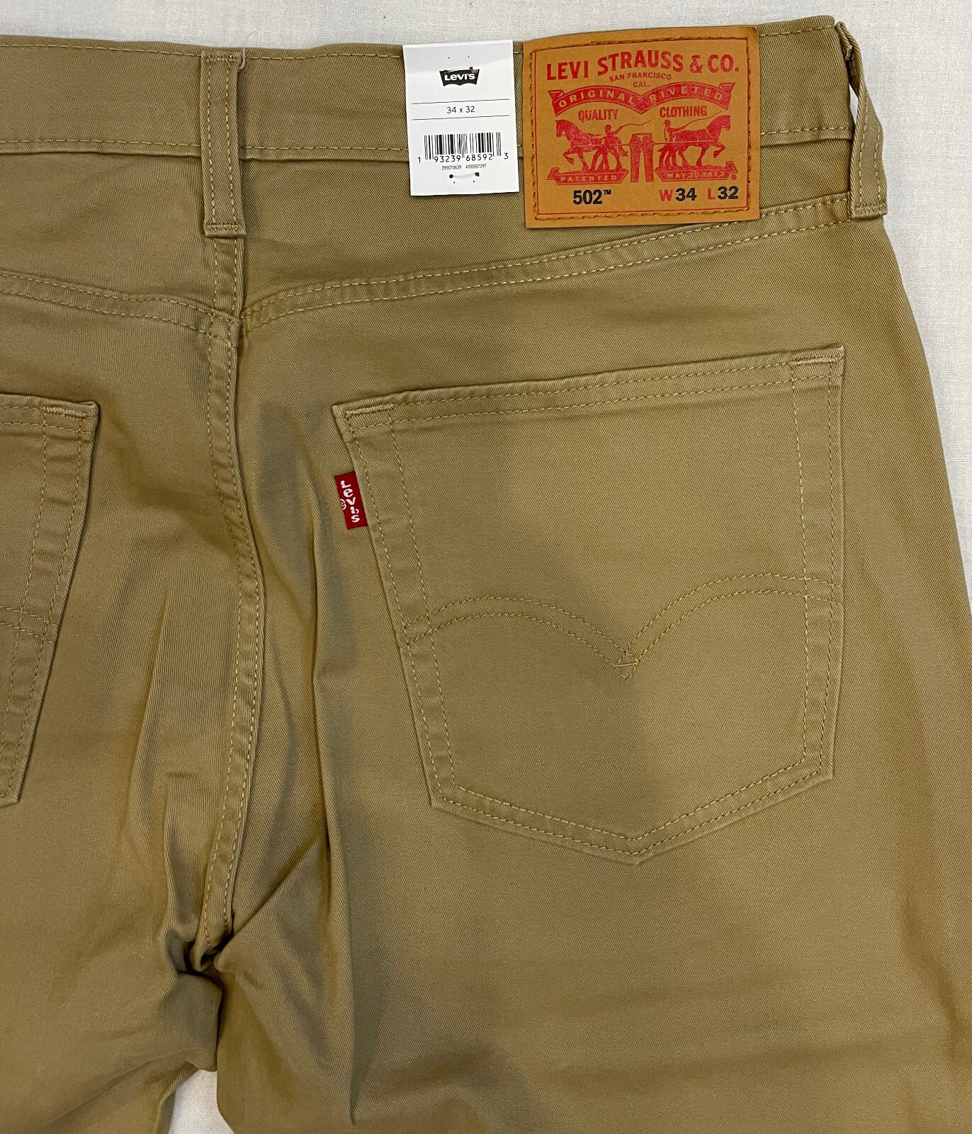 Mens Levis 502 Taper Stretch Twill Jeans 34X32 Harvest Gold All Seasons Tech